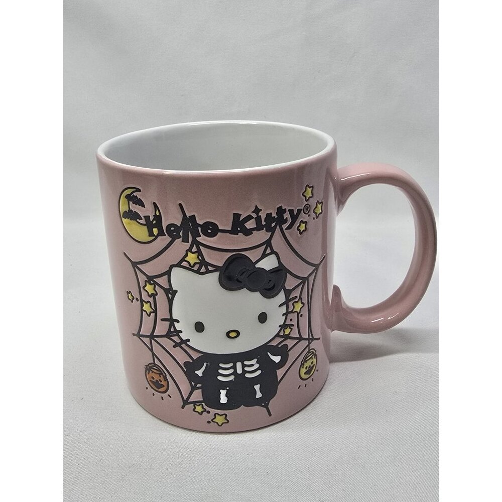 Hello Kitty Halloween Pink Ceramic Mug 20oz Skeleton Hello Kitty Spiderweb